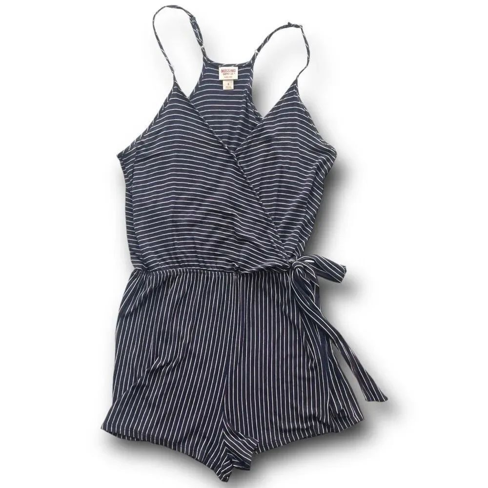 🔥4/$25 Mossimo Women’s Striped Sleeveless Surplice Romper Navy Blue Size Small